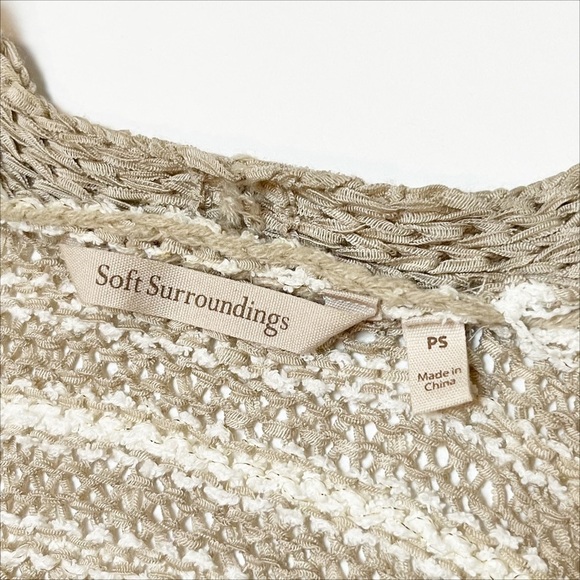 Soft Surroundings neutral stripe cardigan sweater petite small tan white open - Picture 7 of 10